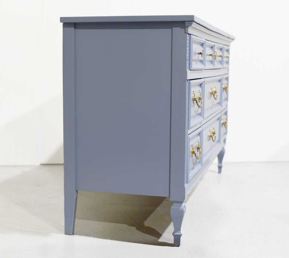 Mid Century Transitional Dresser in Blue by Dixie Furniture - Newly Painted
