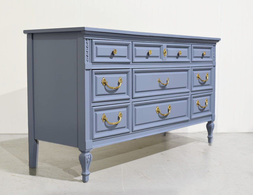 Mid Century Transitional Dresser in Blue by Dixie Furniture - Newly Painted