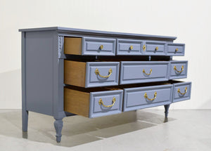 Mid Century Transitional Dresser in Blue by Dixie Furniture - Newly Painted