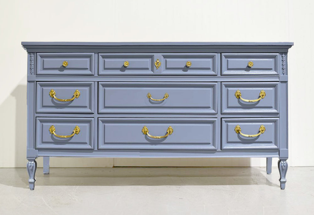 Mid Century Transitional Dresser in Blue by Dixie Furniture - Newly Painted
