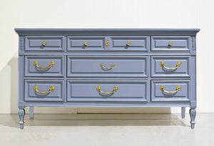 Mid Century Transitional Dresser in Blue by Dixie Furniture - Newly Painted