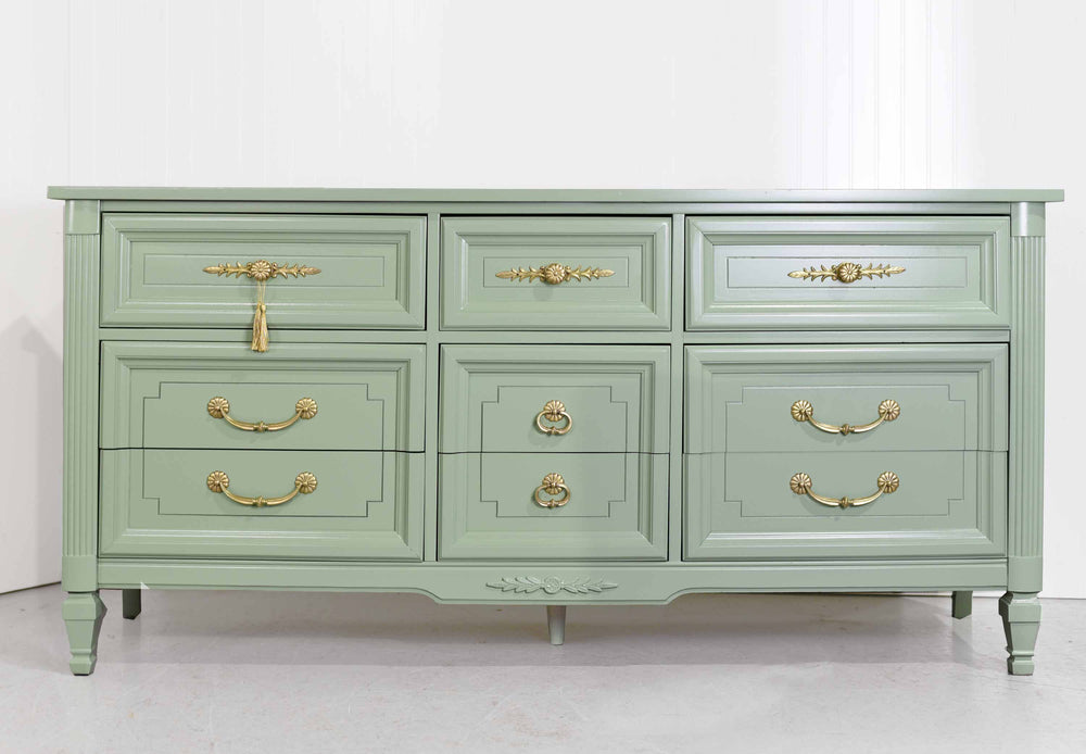 Mid Century Transitional Dresser in Sage Green by Dixie Furniture - Newly Painted