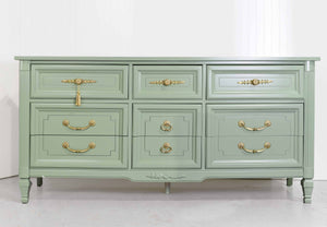 Mid Century Transitional Dresser in Sage Green by Dixie Furniture - Newly Painted