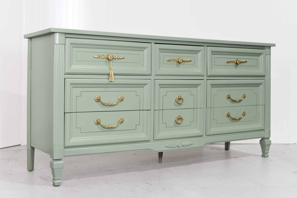 Mid Century Transitional Dresser in Sage Green by Dixie Furniture - Newly Painted