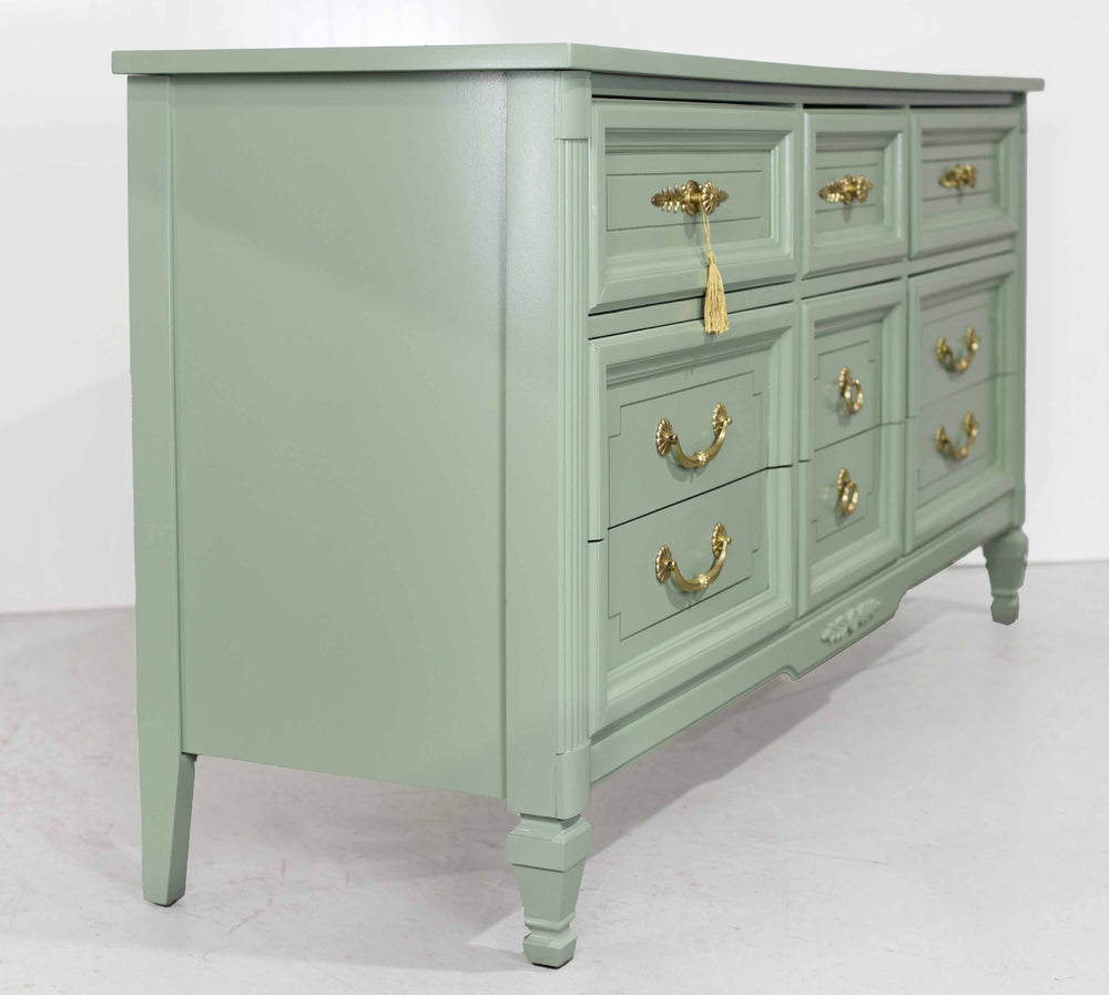 Mid Century Transitional Dresser in Sage Green by Dixie Furniture - Newly Painted
