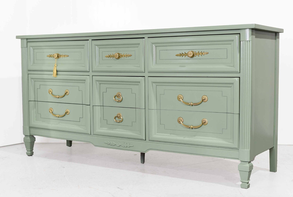 Mid Century Transitional Dresser in Sage Green by Dixie Furniture - Newly Painted