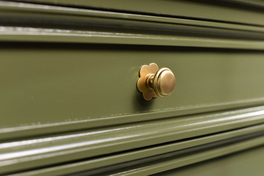 Mid Century Transitional Highboy Dresser by American of Martinsville in Olive Green - Newly Painted