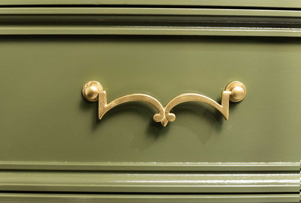 Mid Century Transitional Highboy Dresser by American of Martinsville in Olive Green - Newly Painted