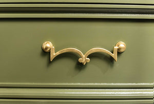 Mid Century Transitional Highboy Dresser by American of Martinsville in Olive Green - Newly Painted