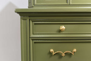 Mid Century Transitional Highboy Dresser by American of Martinsville in Olive Green - Newly Painted