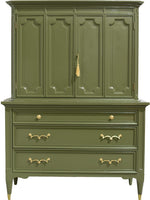 Mid Century Transitional Highboy Dresser by American of Martinsville in Olive Green - Newly Painted