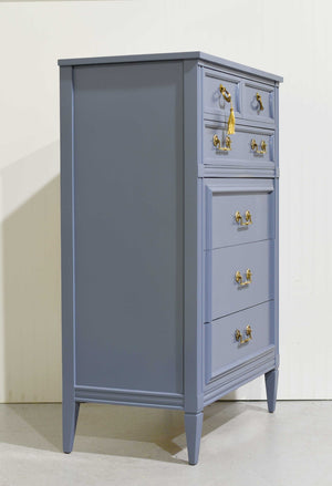 Mid Century Transitional Highboy Dresser by Mount Airy in Blue - Newly Painted