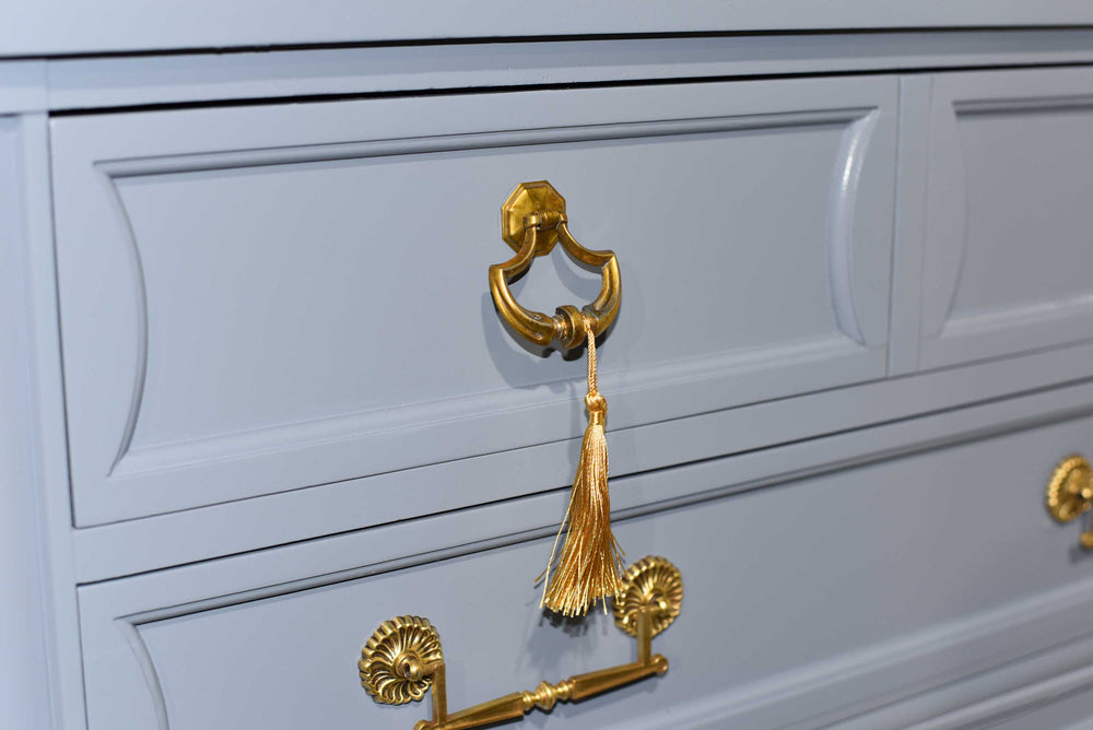 Mid Century Transitional Highboy Dresser by Mount Airy in Blue - Newly Painted