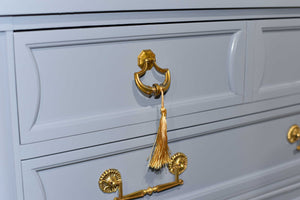 Mid Century Transitional Highboy Dresser by Mount Airy in Blue - Newly Painted