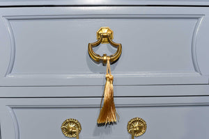 Mid Century Transitional Highboy Dresser by Mount Airy in Blue - Newly Painted