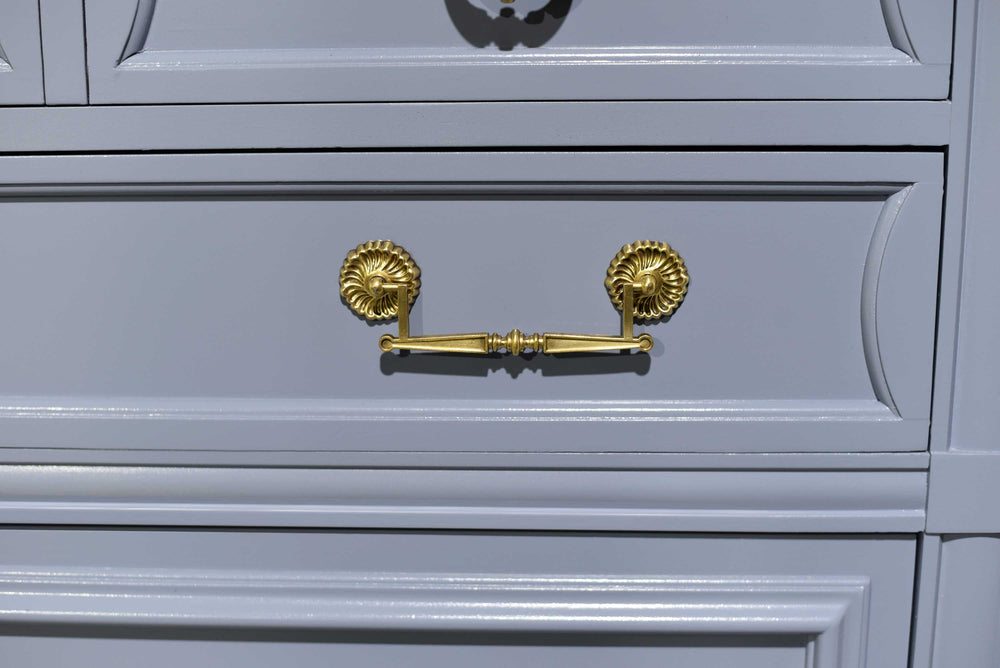 Mid Century Transitional Highboy Dresser by Mount Airy in Blue - Newly Painted