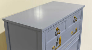 Mid Century Transitional Highboy Dresser by Mount Airy in Blue - Newly Painted
