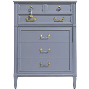 Mid Century Transitional Highboy Dresser by Mount Airy in Blue - Newly Painted