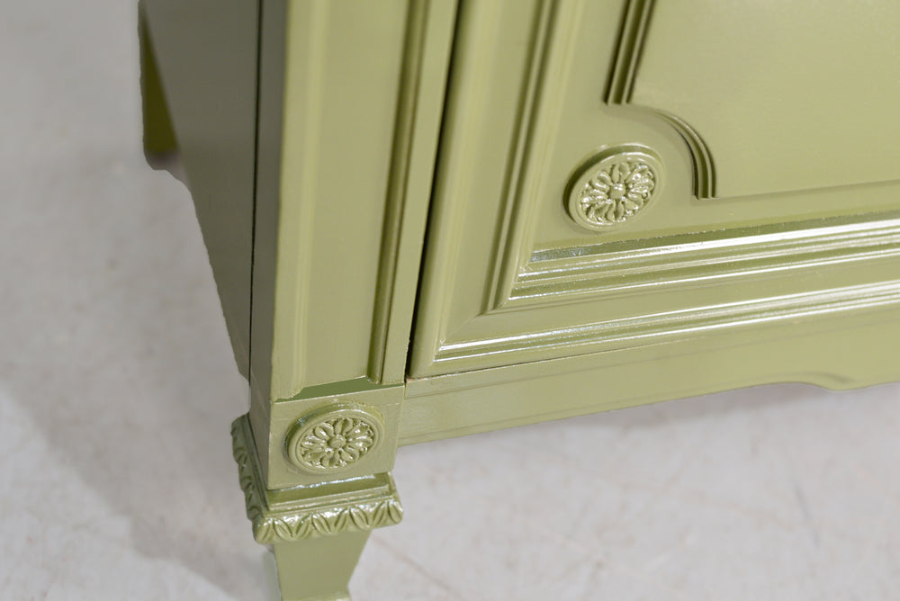 Mid Century Transitional Highboy Dresser in Olive Green By Huntley Thomasville - Newly Painted