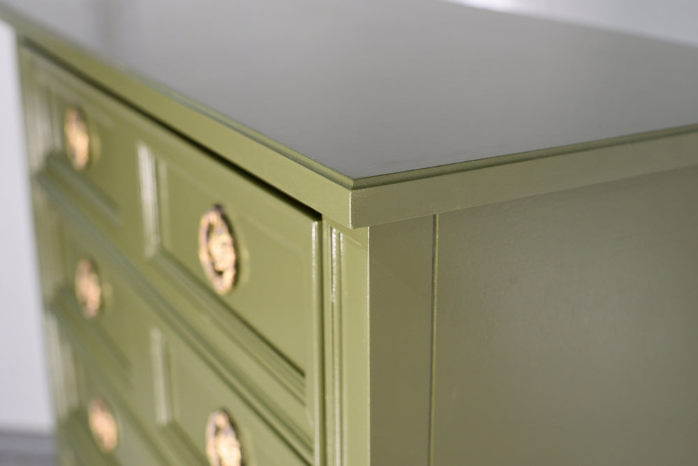 Mid Century Transitional Highboy Dresser in Olive Green By Huntley Thomasville - Newly Painted