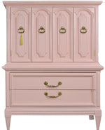 Mid Century Transitional Highboy Dresser in Pink by Dixie Furniture - Newly Painted