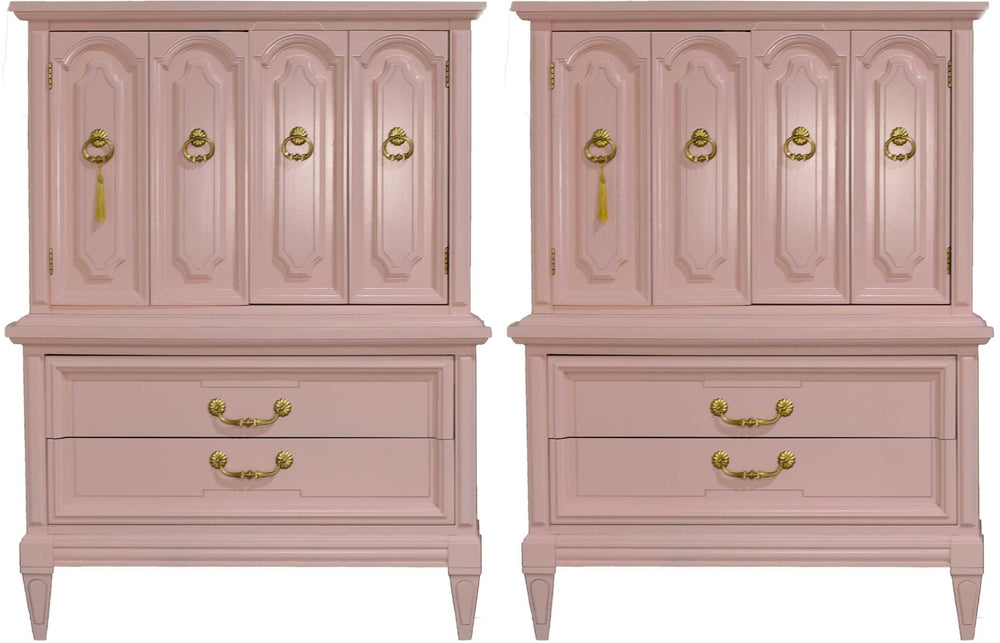Mid Century Transitional Highboy Dresser in Pink by Dixie Furniture A Pair - Newly Painted