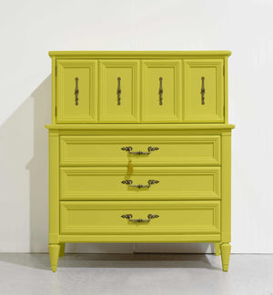 Mid Century Transitional Highboy Dresser in Chartreuse by White Furniture - Newly Painted