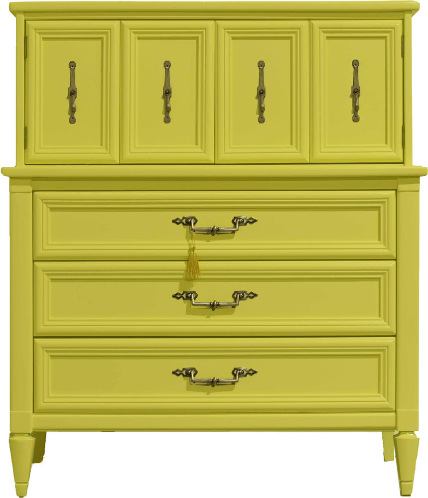 Mid Century Transitional Highboy Dresser in Chartreuse by White Furniture - Newly Painted