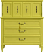 Mid Century Transitional Highboy Dresser in Chartreuse by White Furniture - Newly Painted