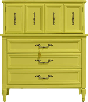 Mid Century Transitional Highboy Dresser in Chartreuse by White Furniture - Newly Painted