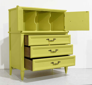 Mid Century Transitional Highboy Dresser in Chartreuse by White Furniture - Newly Painted