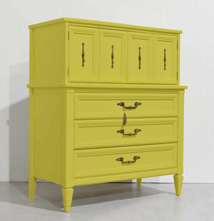 Mid Century Transitional Highboy Dresser in Chartreuse by White Furniture - Newly Painted