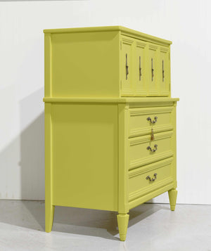 Mid Century Transitional Highboy Dresser in Chartreuse by White Furniture - Newly Painted