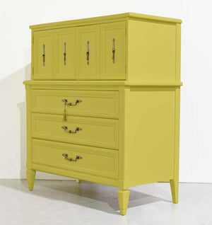 Mid Century Transitional Highboy Dresser in Chartreuse by White Furniture - Newly Painted