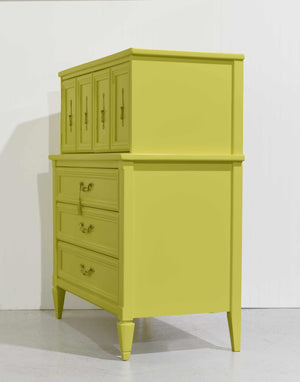 Mid Century Transitional Highboy Dresser in Chartreuse by White Furniture - Newly Painted