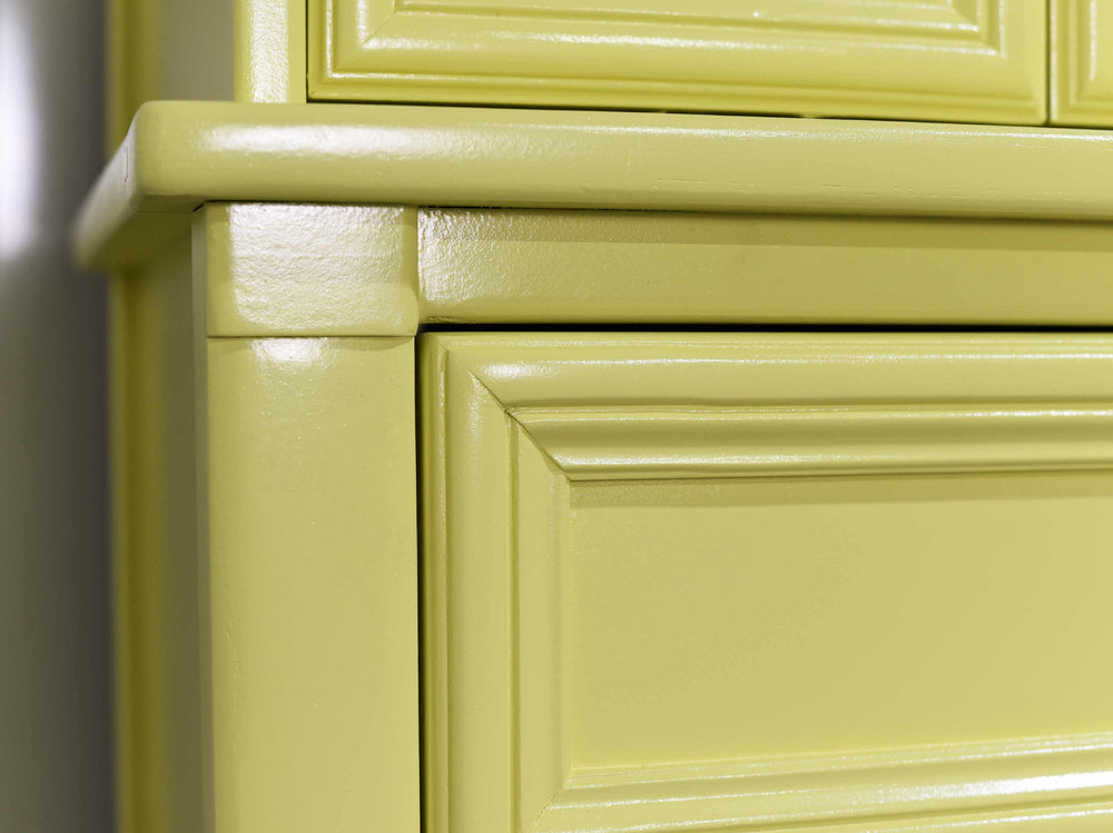 Mid Century Transitional Highboy Dresser in Chartreuse by White Furniture - Newly Painted