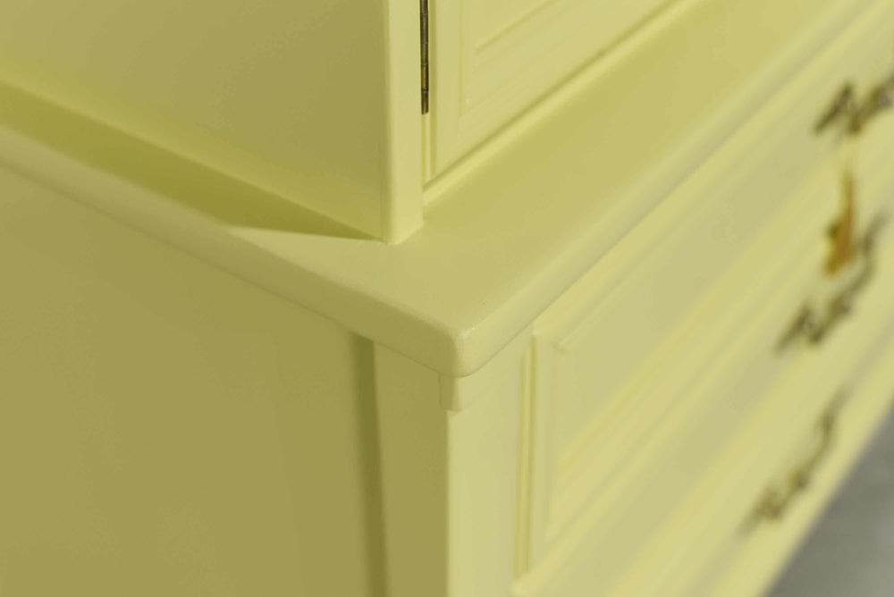 Mid Century Transitional Highboy Dresser in Chartreuse by White Furniture - Newly Painted