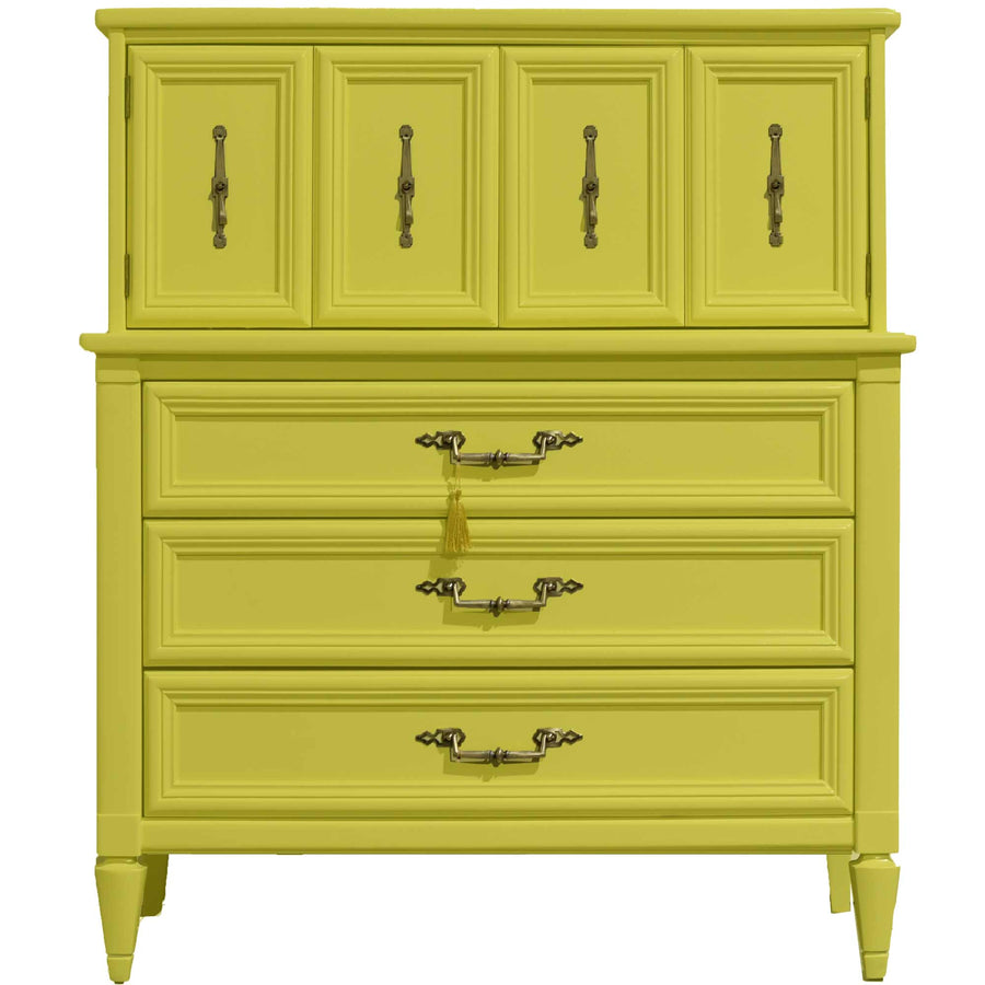 Mid Century Transitional Highboy Dresser in Chartreuse by White Furniture - Newly Painted