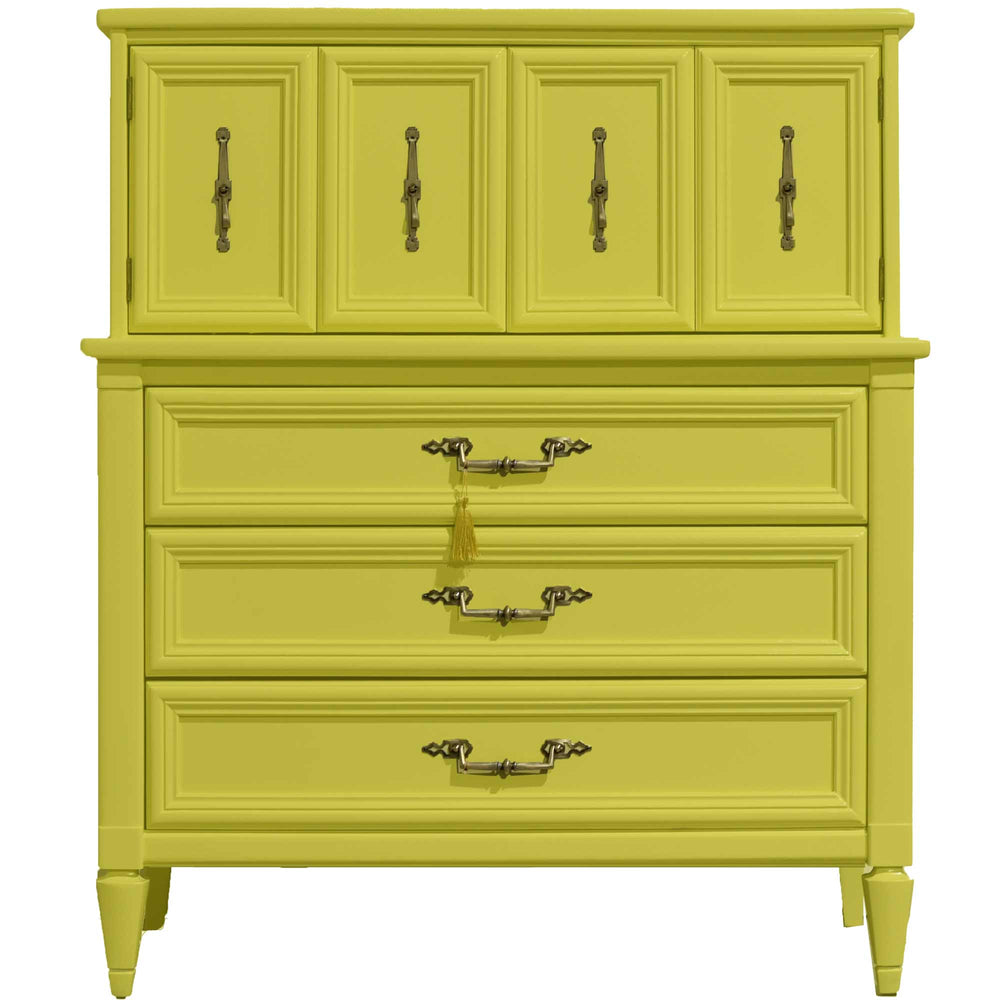 Mid Century Transitional Highboy Dresser in Chartreuse by White Furniture - Newly Painted