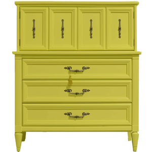 Mid Century Transitional Highboy Dresser in Chartreuse by White Furniture - Newly Painted