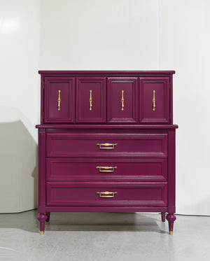 Mid Century Transitional Highboy Dresser in Purple by White Furniture - Newly Painted