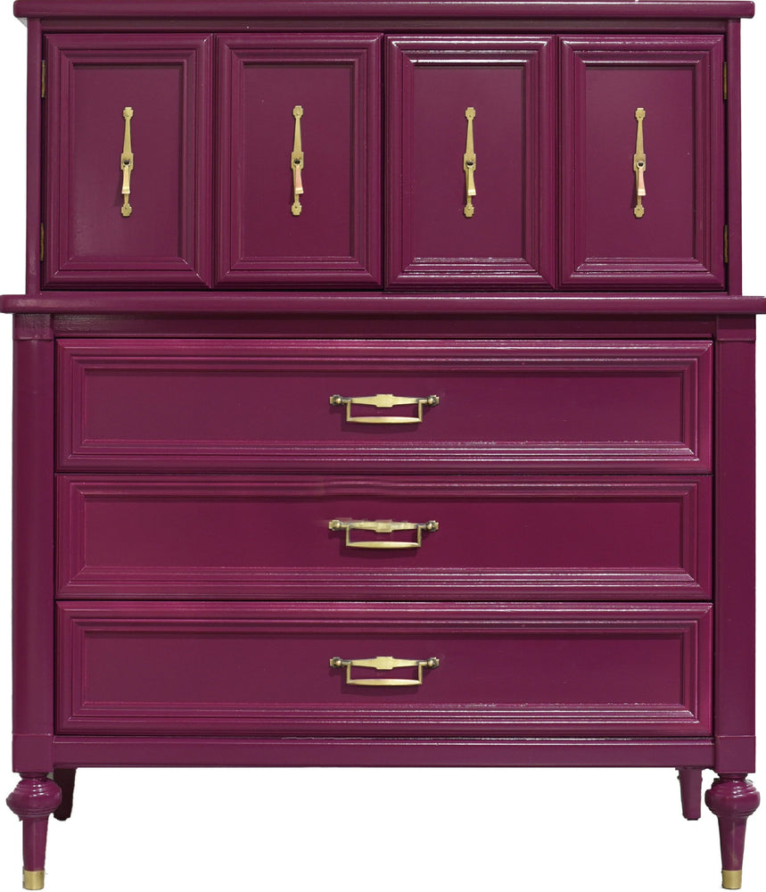 Mid Century Transitional Highboy Dresser in Purple by White Furniture - Newly Painted