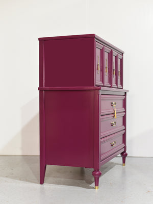 Mid Century Transitional Highboy Dresser in Purple by White Furniture - Newly Painted