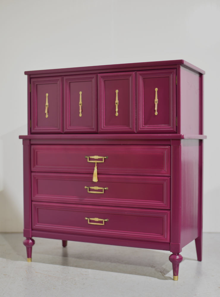 Mid Century Transitional Highboy Dresser in Purple by White Furniture - Newly Painted