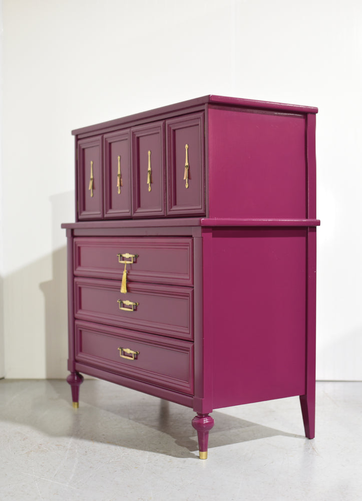 Mid Century Transitional Highboy Dresser in Purple by White Furniture - Newly Painted