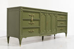 Mid Century Transitional Lowboy Credenza Dresser by American of Martinsville in Green - Newly Painted