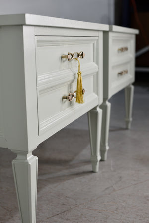 Mid Century Transitional Marble Top Nightstands A Pair- Newly Painted