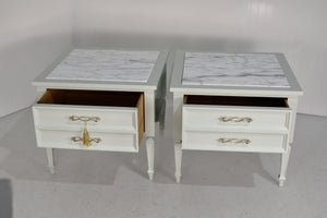 Mid Century Transitional Marble Top Nightstands A Pair- Newly Painted