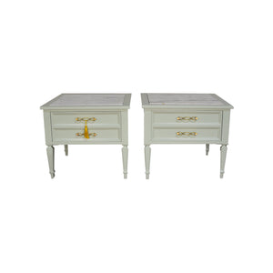 Mid Century Transitional Marble Top Nightstands A Pair- Newly Painted