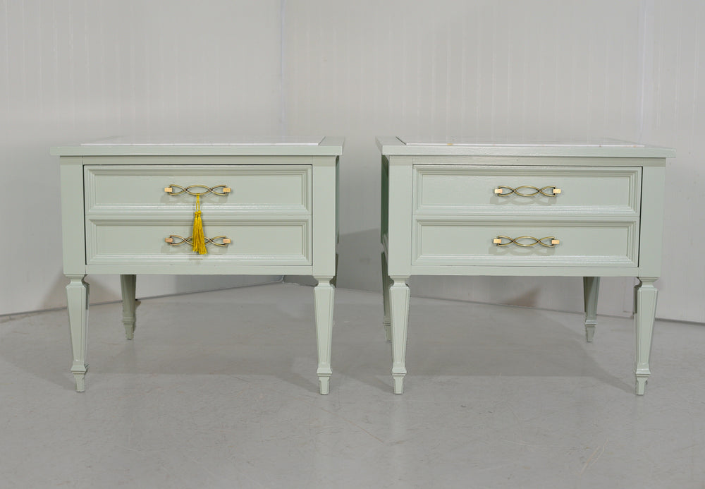 Mid Century Transitional Marble Top Nightstands A Pair- Newly Painted